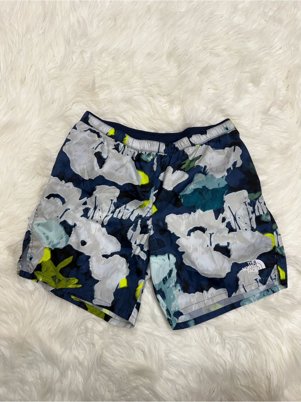 The North Face Navy, Gray & Lime Floral Swim Trunks